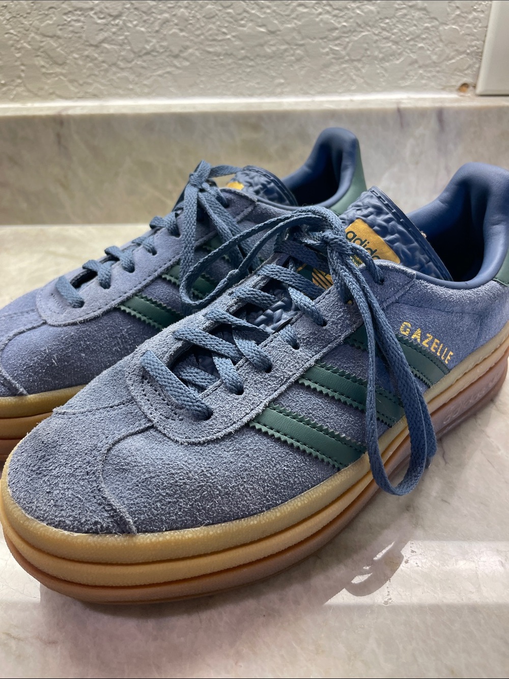 Adidas Gazelle Women’s Suede Sneakers in Light Blue and Green